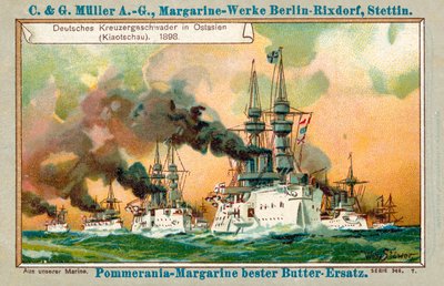 Tyska kryssarskvadronen i Fjärran Östern (Jiaozhou), 1898 (chromolitho) av Stoewer Willy